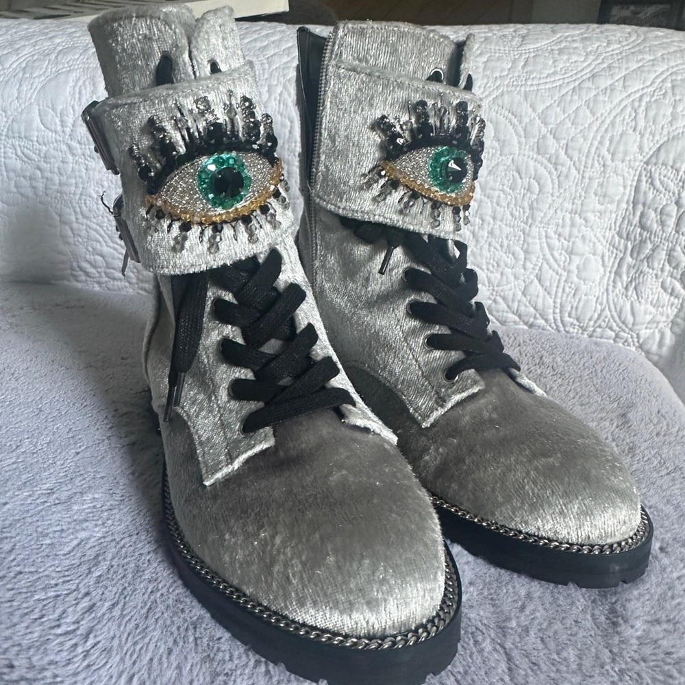 Kurt Geiger silver combat boots size 38